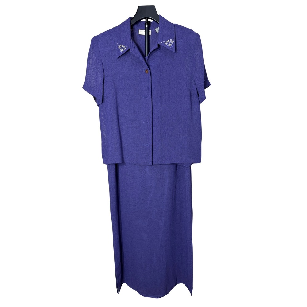 Amanda Smith Purple 2 Piece Dress Set‎ Embroidered Collar Maxi Size 10 Vintage